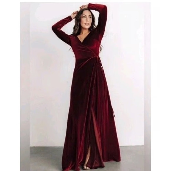 Baltic Born Dresses & Skirts - Baltic Born Esmerelda Merlot Velvet Wrap Maxi Dress Small